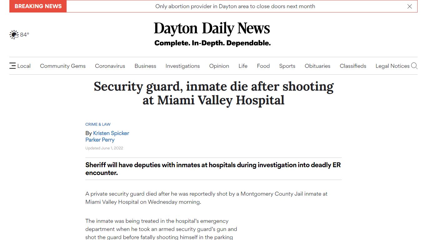 Security guard, inmate die after shooting at Miami Valley Hospital